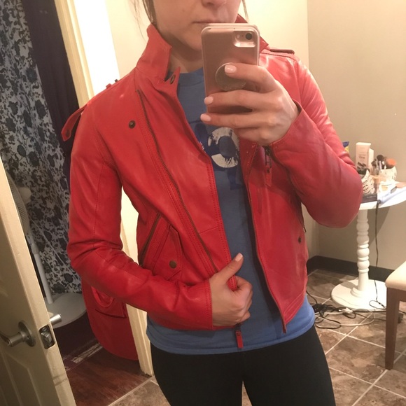 pull and bear red leather jacket